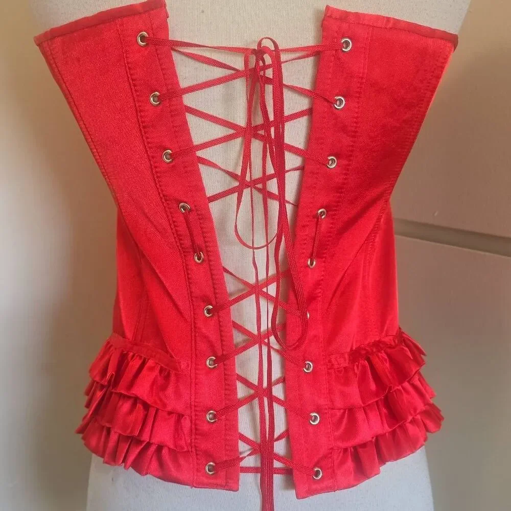 Leg Avenue Corset Bustier Top Red Satin Lingerie Sexy Romantic Y2K NWOT M - Picture 6 of 8